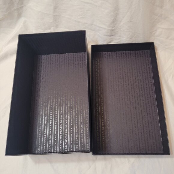 Prada Black Gift Box Textured Empty Silver Logo Storage Decorative Organizer - Picture 9 of 14